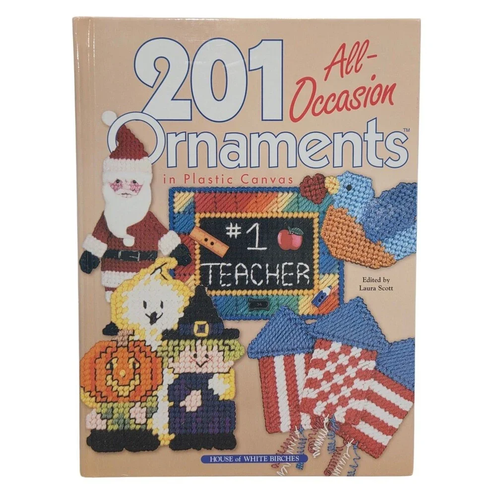 201 Ornaments Craft Book Plastic Canvas Yarn Needlework Patterns Vintage